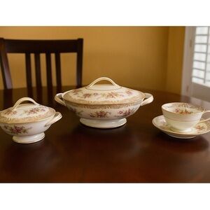 Noritake Somerset Fine China Serving Bowl Sugar Dish Tea Cup & Saucer Floral Set